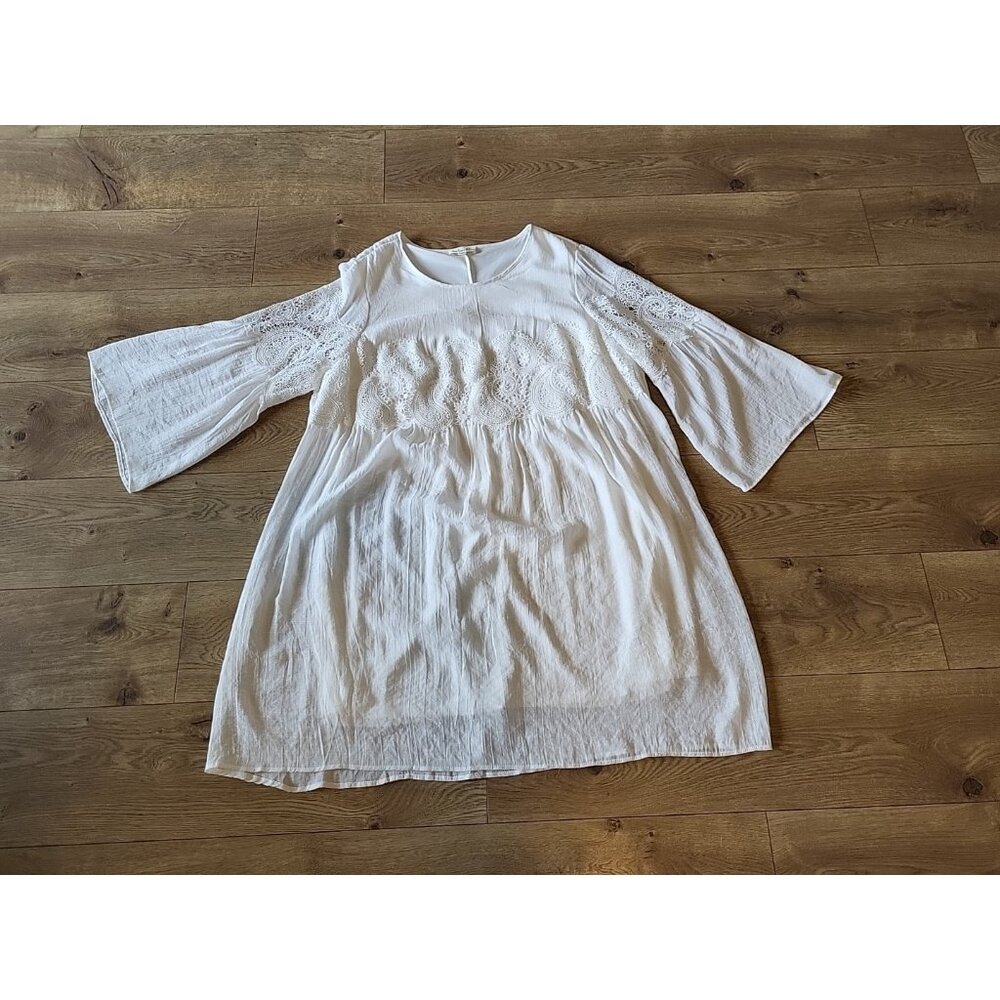 Indigo Rose White Gauze Dress with Crotchet Lace Detail Beachy Boho White 3X